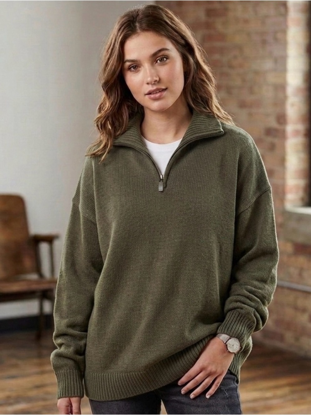 Rue21 Olive Ribbed Half-Zip Sweater